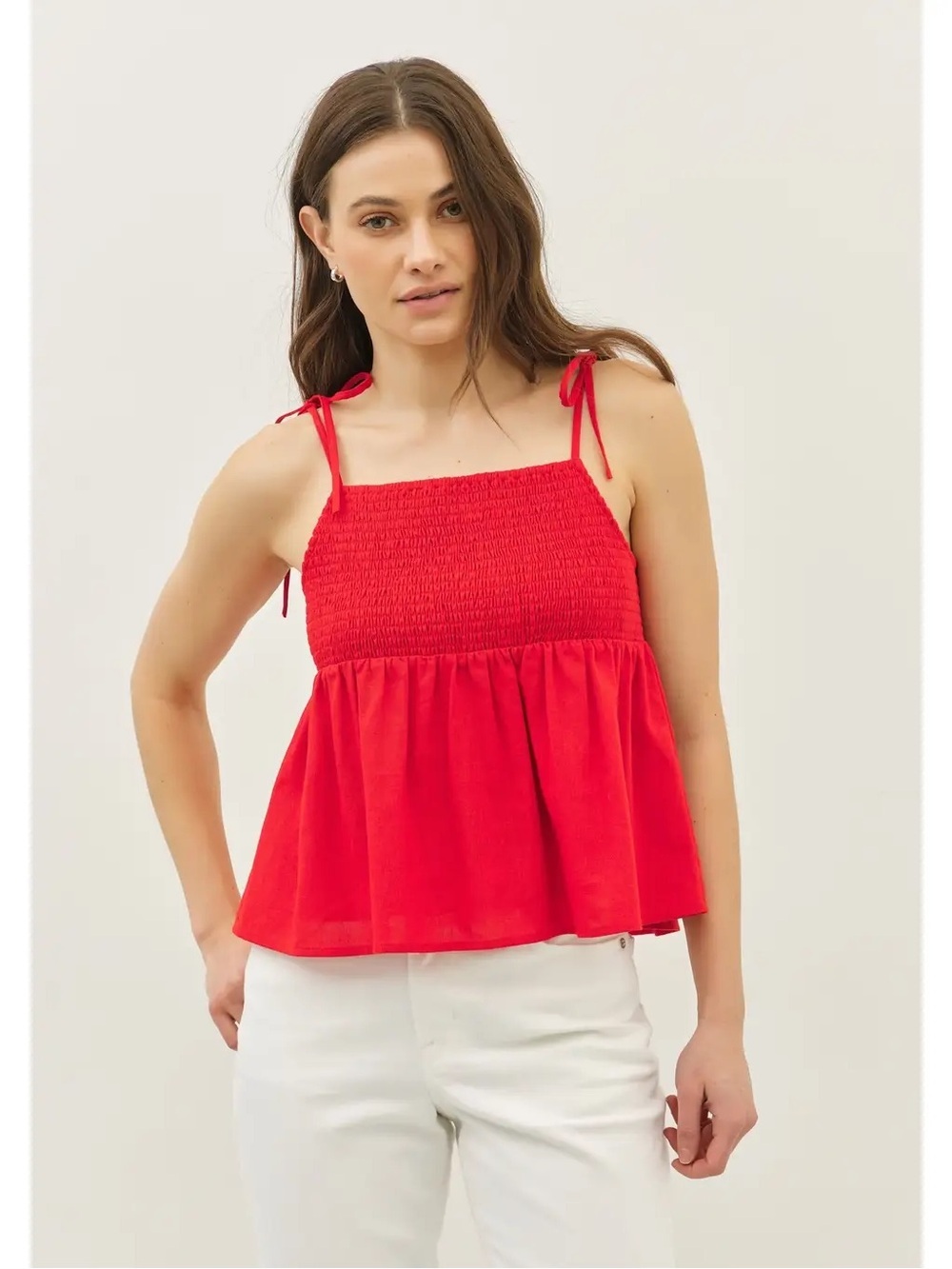 NWT Red Smocked Tie-Shoulder Women’s Top